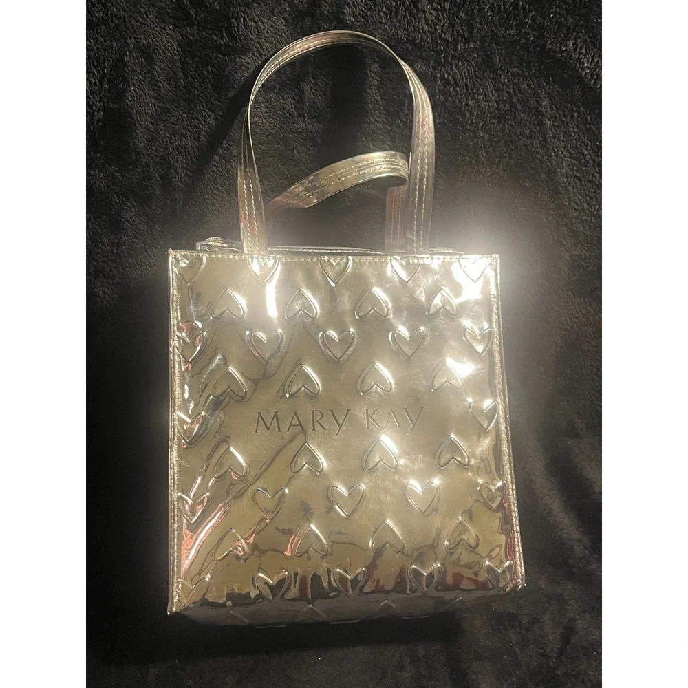 Mary Kay insulated silver tote bag - Embossed hearts - Lunch/Cosmetic 12"H x 11W - Picture 8 of 8